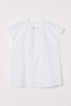 Tie-collar Cotton Blouse - White