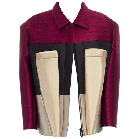 runway BALENCIAGA GHESQUIERE SS12 pink color block silk padded jacket coat FR34 For Sale at 1stdibs
