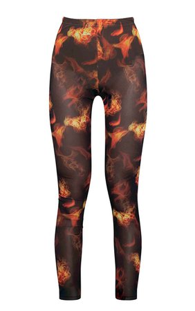 Black Flame Print Mesh Leggings | Trousers | PrettyLittleThing USA