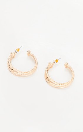 Gold Textured Twist Chunky Hoop Earrings | PrettyLittleThing