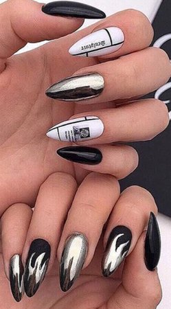 Black/Silver/White Nails