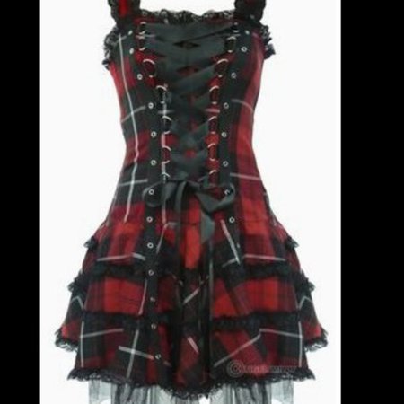 dress, goth dress, punk, punk dress, alternative, alternative dress, dress, black, red, red and black dress, chain, corset - Wheretoget