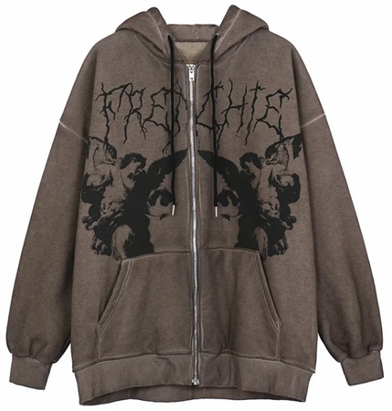 Brown Y2K Grunge Goth Emo Zipper Hoodie Fashion Size M | eBay
