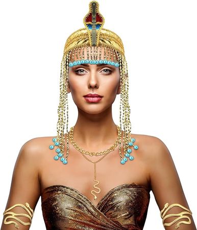 Amazon.com: Junkin 8 Pieces Women Egyptian Costume Accessories Egyptian Cleopatra Headpiece Jewelry Set Cleopatra Headpiece Necklace Choker Bracelets Earrings Ring for Halloween Party Cleopatra Costume for Women : Clothing, Shoes & Jewelry