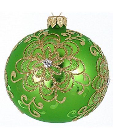 Badash Crystal Light Green 4 Pc Set of Mouth Blown & Hand Decorated European 3.25" Round Holiday Ornaments