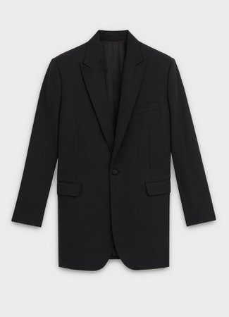 Long tuxedo rectangle jacket in grain de poudre - Black - Official website | CELINE - Official website | CELINE