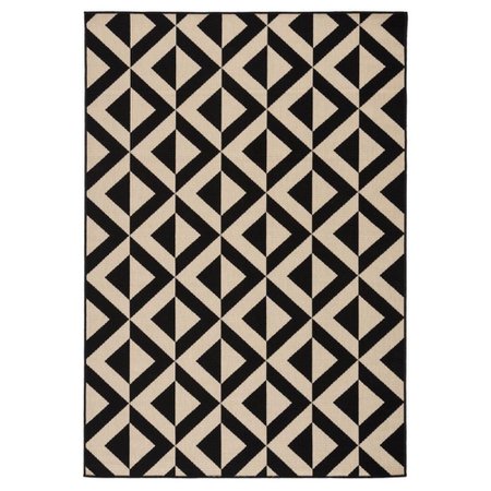 Roman Modern Classic Black Beige Triangle Patterned Outdoor Rug - 5'3" x 7'6"