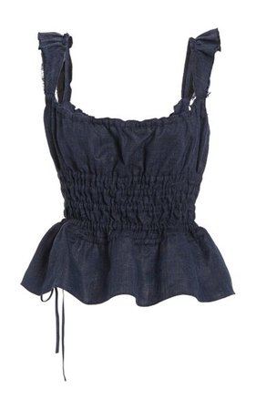 Silvia Ruched Linen-Blend Chambray Top By Brock Collection | Moda Operandi