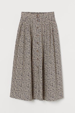 Button-front Cotton Skirt - Gray