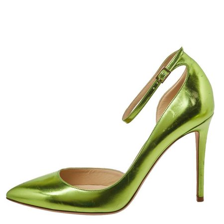 Jimmy Choo Metallic Apple Green Leather Rosa Ankle Strap Pointed Toe D'orsay Pumps Size 41 Jimmy Choo | TLC