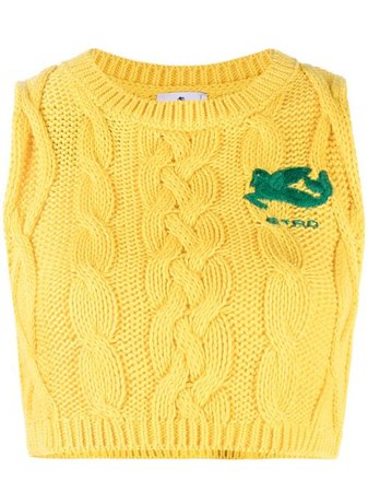 Shop yellow Etro logo-embroidered sleeveless jumper with Express Delivery - Farfetch