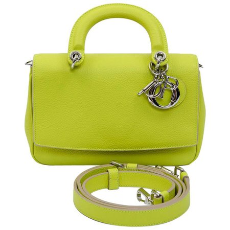 CHRISTIAN DIOR 'Be Dior' Bag in Acid Green Color Taurillon Leather For Sale at 1stdibs