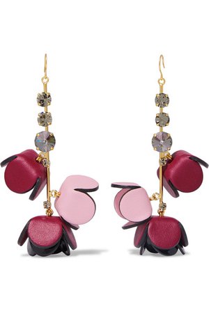 Marni | Gold-tone, leather, crystal and resin earrings | NET-A-PORTER.COM