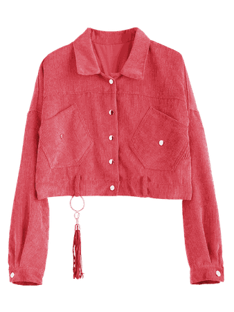 [47% OFF] 2019 Cropped Snap Button Corduroy Jacket In LIGHT CORAL ONE SIZE | ZAFUL