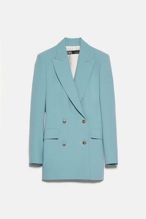 coral blue double breasted blazer