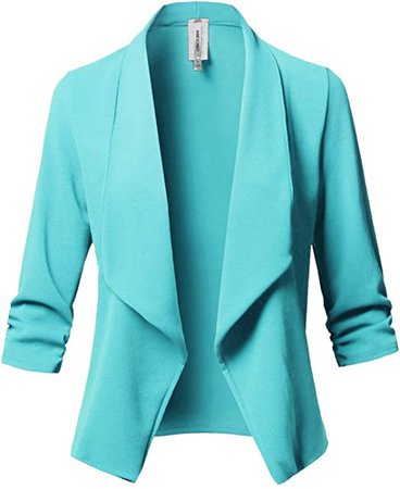 Women's Stretch 3/4 Gathered Sleeve Open Blazer Jacket at Amazon Women’s Clothing store