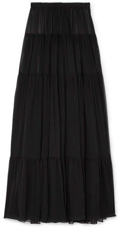 Tiered Silk-chiffon Maxi Skirt - Black