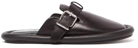 Padded Leather Backless Loafers - Womens - Black