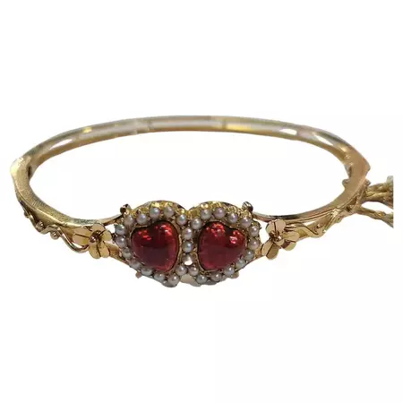 Antique Art Nouveau Enamel Gold Bangle Bracelet For Sale at 1stDibs