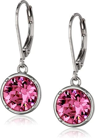 Amazon.com: Sterling Silver Rose Pink Round Leverback Dangle Earrings : Clothing, Shoes & Jewelry