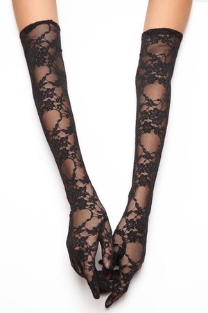 Lacey Touch Long Lace Gloves - Black