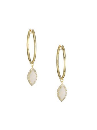 Meira T 14K Yellow Gold, Opal & Diamond Drop Hoop Earrings | SaksFifthAvenue