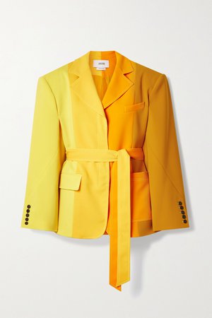 Yellow Oversized belted color-block crepe blazer | Christopher John Rogers | NET-A-PORTER