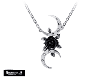 Gothic Black Rose & Moon Necklace