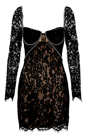 embellished black and brown lace mini dress