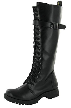 Amazon.com | Volatile Combat Women's Boots Knee High Faux Leather Vegan Shoes | Knee-High