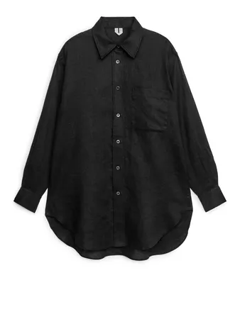 Oversized Linen Shirt - Black - Shirts & blouses - ARKET GB