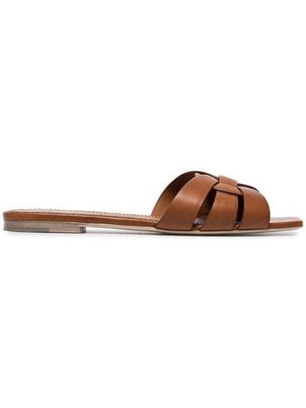 Saint Laurent brown Nu Pieds woven leather sandals