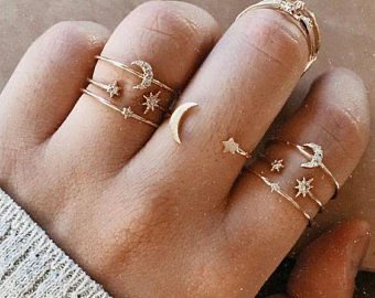 gold moon and star rings