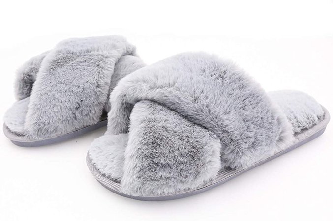 Topgalaxy.Z Women's Cross Band Soft Plush Fuzzy House/Indoor Slippers,Open Toe Faux Fur Fluffy Flats Slippers Warm Comfy Cozy Bedroom Slide Slippers: Amazon.ca: Shoes & Handbags