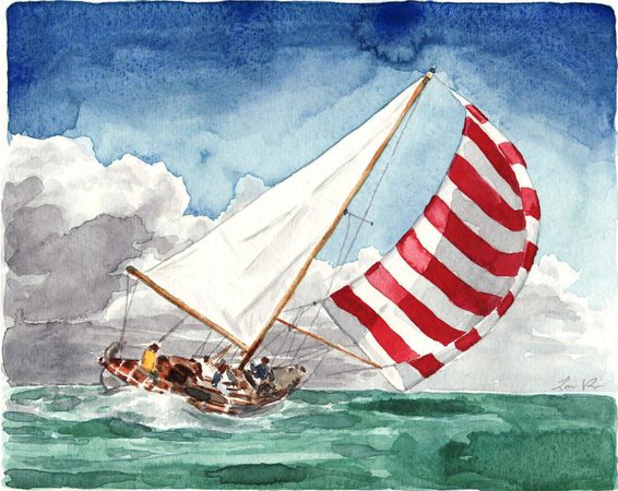 Sailboat Print Sailboat Art Sailboat Painting Striped Sail | Etsy