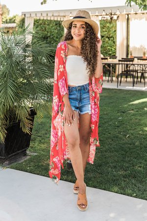 Country Romance Red Floral Duster Kimono - The Pink Lily