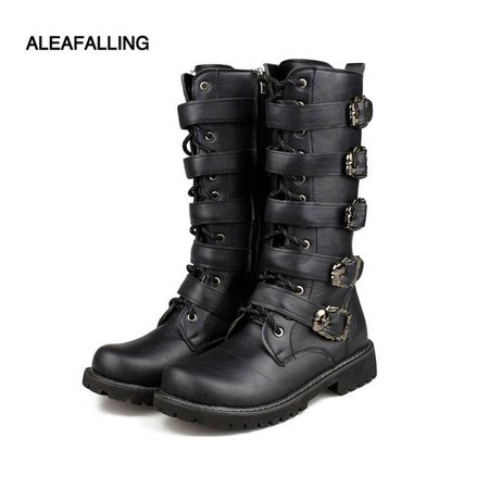 Online Shop Aleafalling Men Army Boots High Military Combat Boots Metal Buckle Punk Mid-calf Male Motorcycle Boots Lace Up Men's Shoes Rock | Aliexpress Mobile