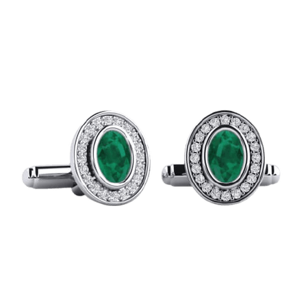 Emerald and diamond oval cuff-links