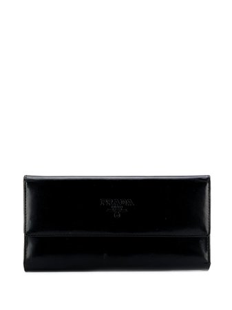 Prada Pre-Owned Varnished Logo Continental Wallet 130447 Black | Farfetch