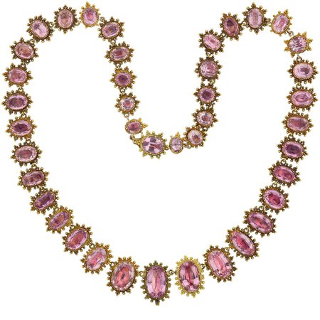 Early Georgian Pink Topaz Necklace and Earring Demi-Parure Set
