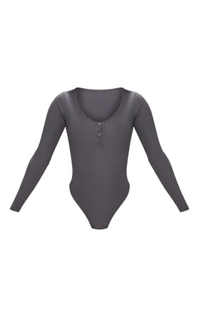 Shape Charcoal Ribbed Long Sleeve Bodysuit | PrettyLittleThing USA