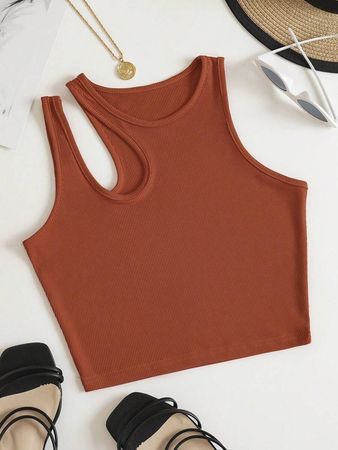SHEIN Essnce Cut Out Rib-knit Crop Tank Top | SHEIN USA