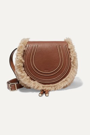 Chloé | Marcie mini shearling-trimmed textured-leather shoulder bag | NET-A-PORTER.COM