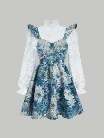 shein blue floral dress