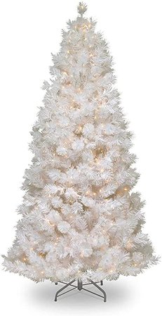 Amazon.com: National Tree Company Pre-lit Artificial Christmas Tree | Includes Pre-strung Velvet Frost White Lights with Silver Glitter and Stand | Wispy Willow Grande White Slim - 7.5 ft: Home & Kitchen