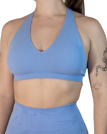 AUROLA Moon Halter Backless Sport Bra for Women Adjustable Open Back Padded Active Gym Yoga Crop Top Workout Bras Serenity Blue at Amazon Women’s Clothing store
