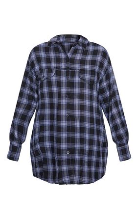Blue Check Oversized Shirt | Tops | PrettyLittleThing