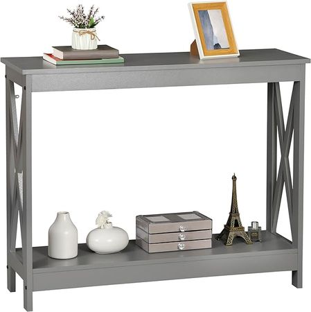 Amazon.com: SUPER DEAL 2-Tier Narrow Console Sofa Side Table for Entryway/Hallway/Living Room, 39.3in L x 11.8in W x 31.6in H, Grey : Home & Kitchen