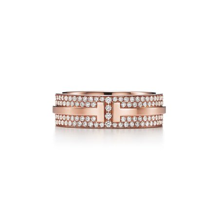 Tiffany T Two ring in 18k rose gold with pavé diamonds. | Tiffany & Co.