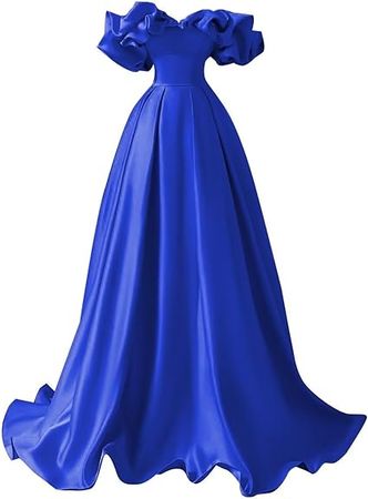 MARSEN Off The Shoulder Satin Prom Dresses A Line Wedding Ball Gown Ruched Fommal Evening Gown with Train for Women at Amazon Women’s Clothing store